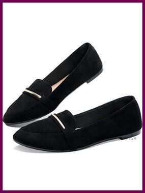 Pointy Toe Loafer Flat Faux Suede Penny Slip On Ballet Work Shoe